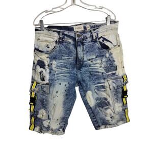 M925) FWRD Men's Distressed Buckle Grunge Denim Shorts Size 34